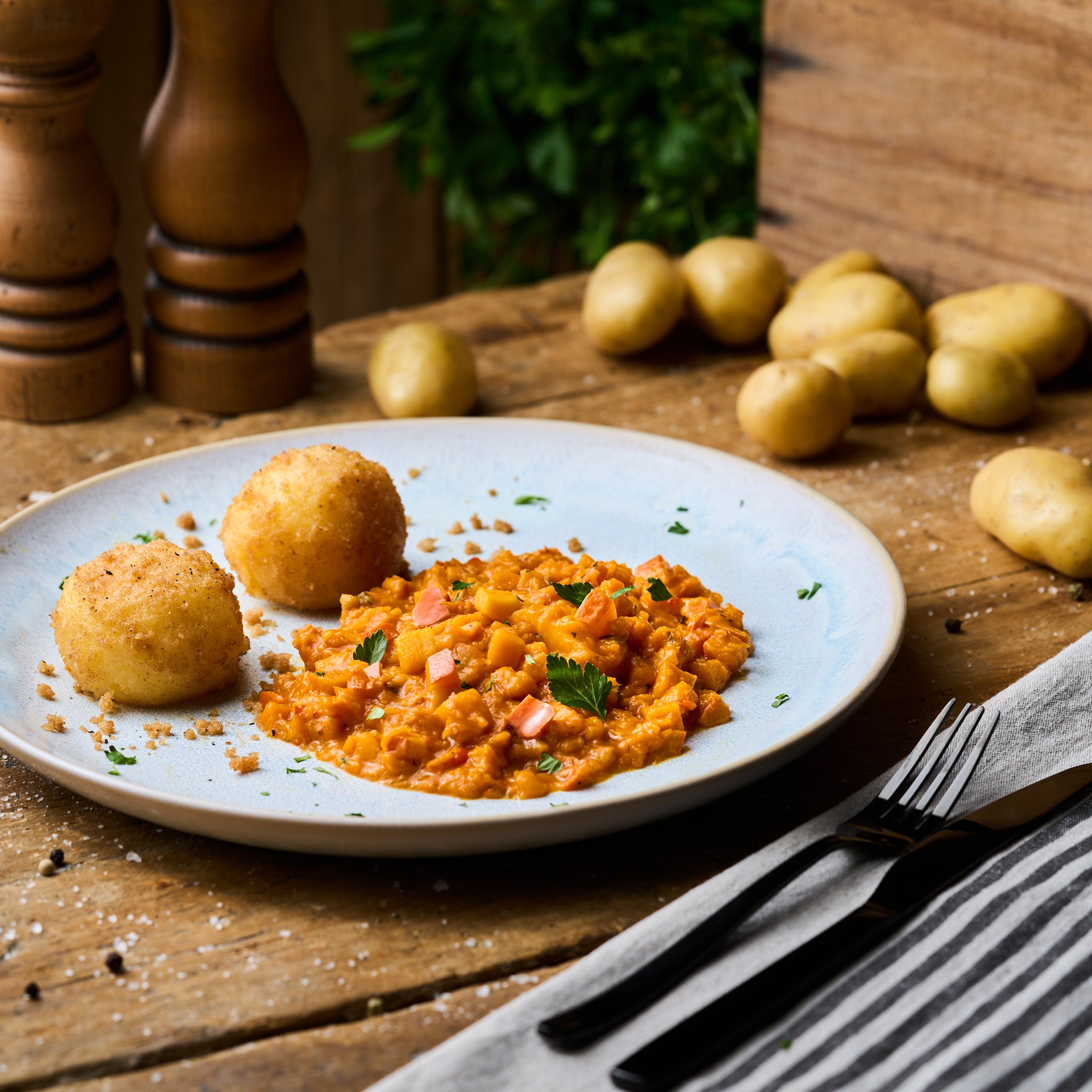 Kürbisgemüse mit Kartoffelklößen als Fertiggericht