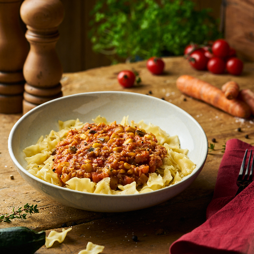Wellenbandnudeln mit Bulgurbolognese als Fertiggericht