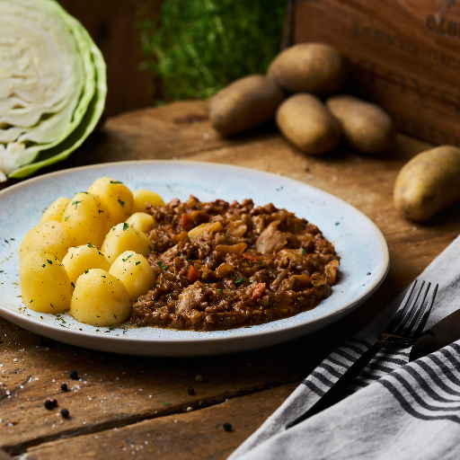 Schmorkohl mit Schweinehackfleisch und Butterkartoffeln als Fertiggericht