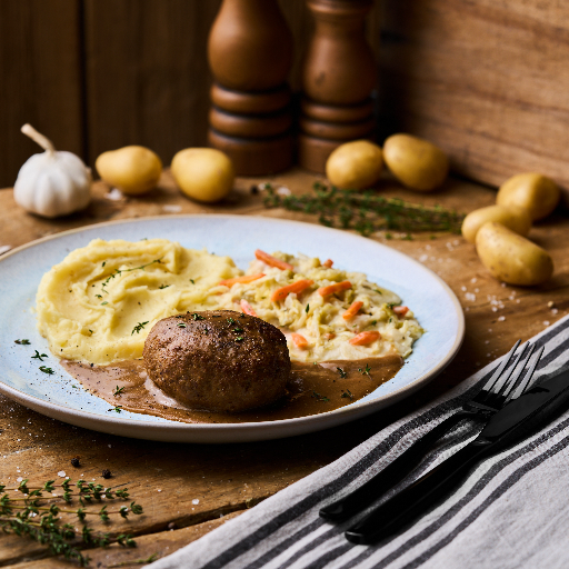 Boulette vom Schwein mit Rahmwirsing und Kartoffelstampf als Fertiggericht