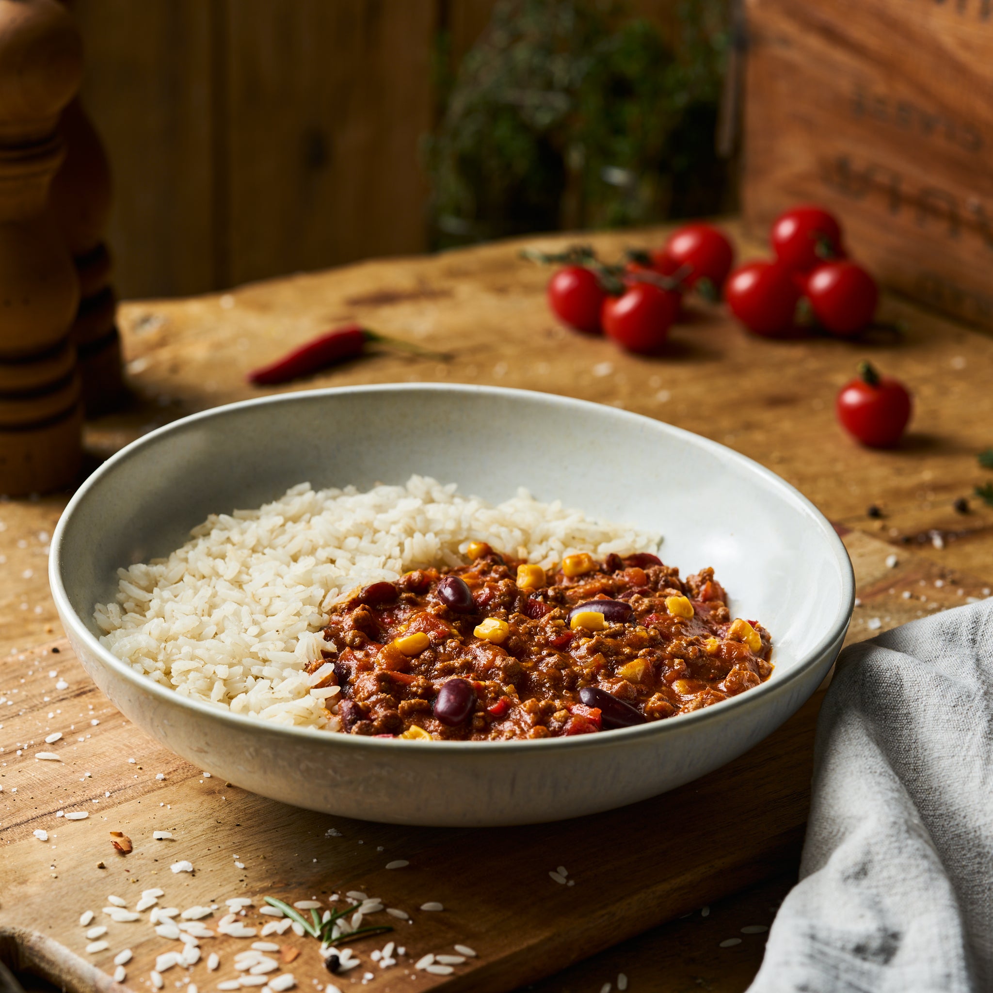 Chili con carne mit Langkornreis - Fertiggericht von Hausmannsküche