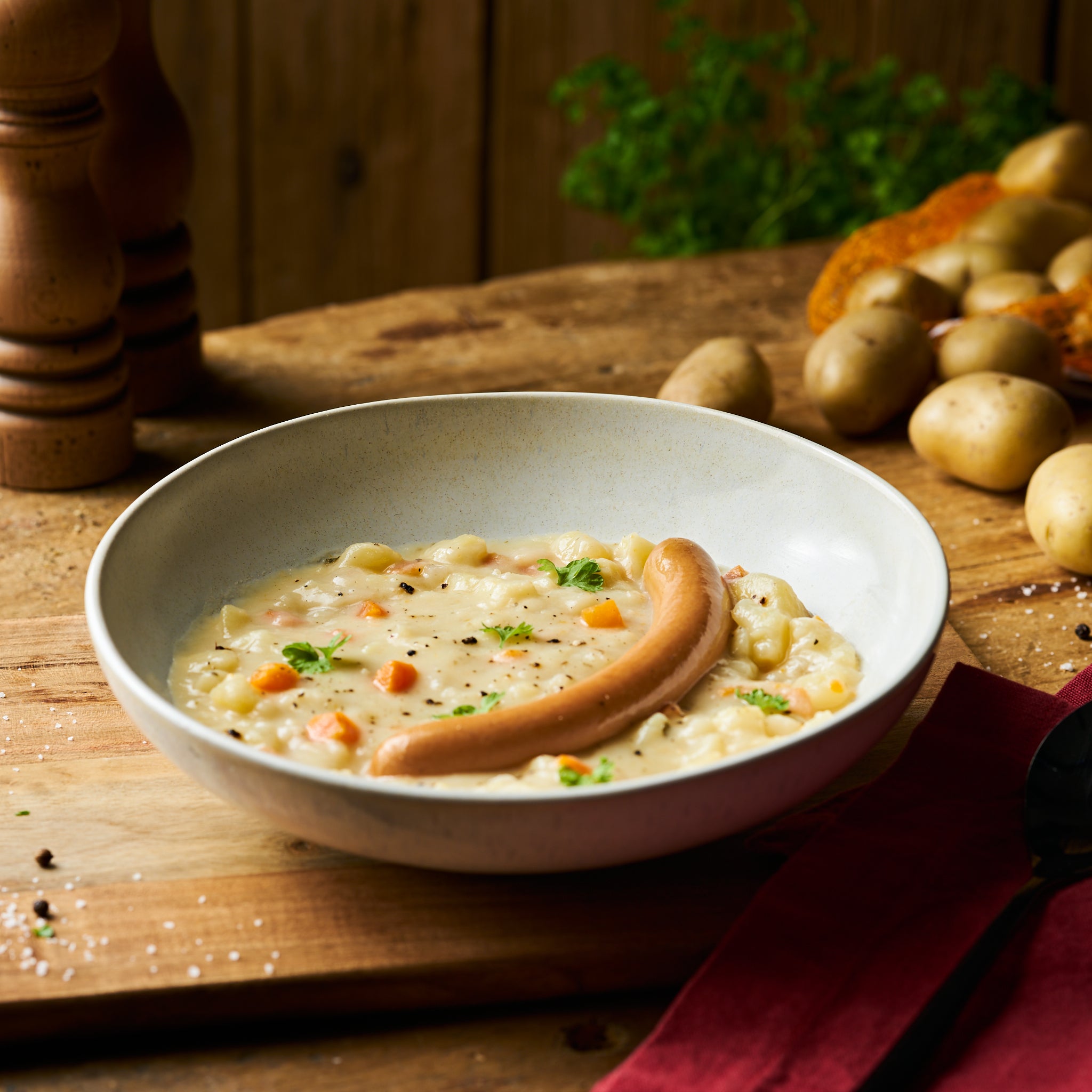 Kartoffelrahmeintopf mit Wiener Würstchen vom Schwein als Fertiggericht