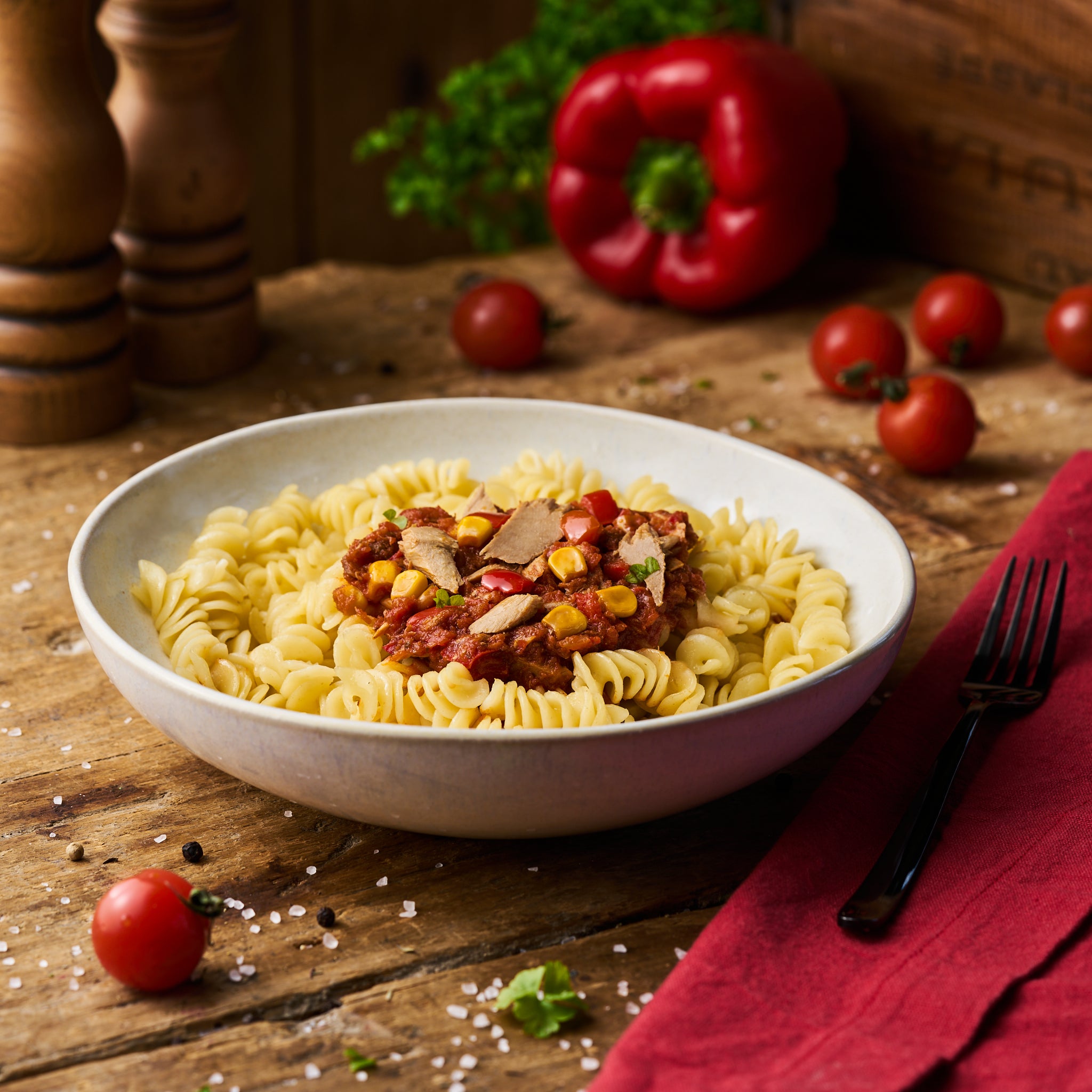Spirelli mit Thunfisch-Tomatensauce als Fertiggericht